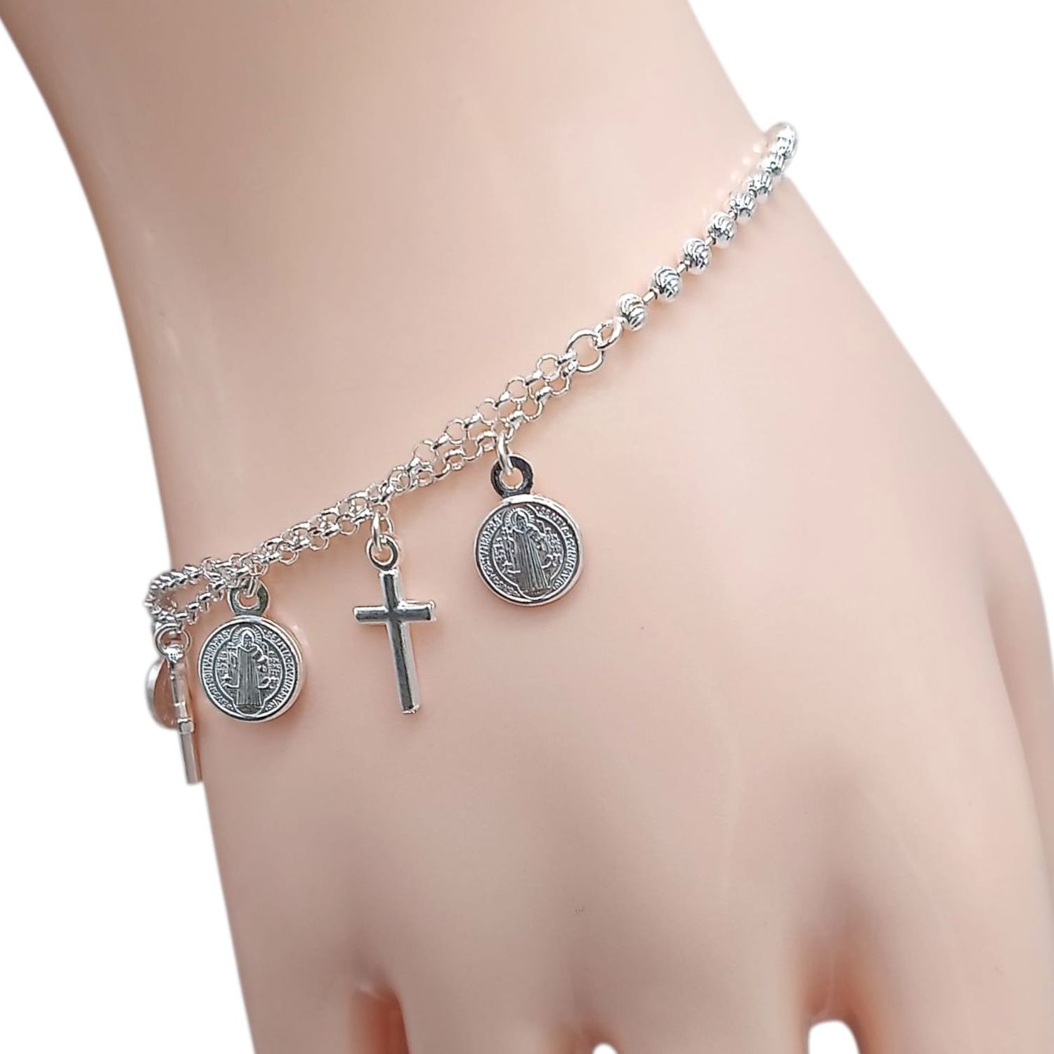 PULSERA BOLITA CALADA 2.5 MM 7.5&quot;, AJUSTABLE  PLATA .925