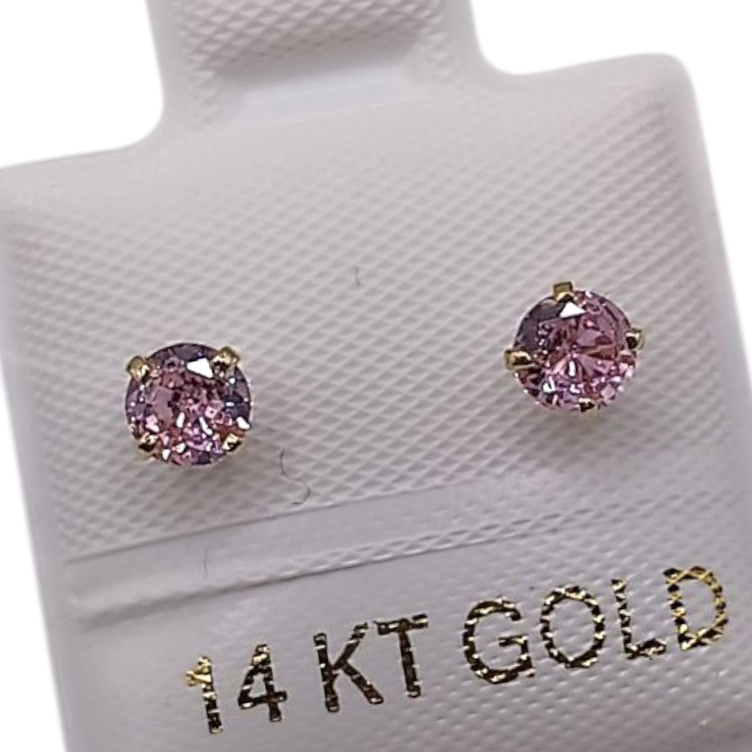 BROQUEL RECTO REDONDO CZ ROSA # 4, BROCHE BOLITA, ORO 14K