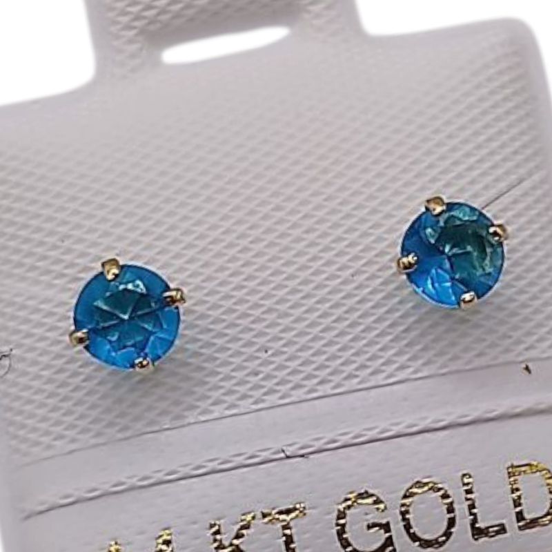 BROQUEL RECTO REDONDO CZ AZUL ACUA #4, BROCHE BOLITA, ORO 14K