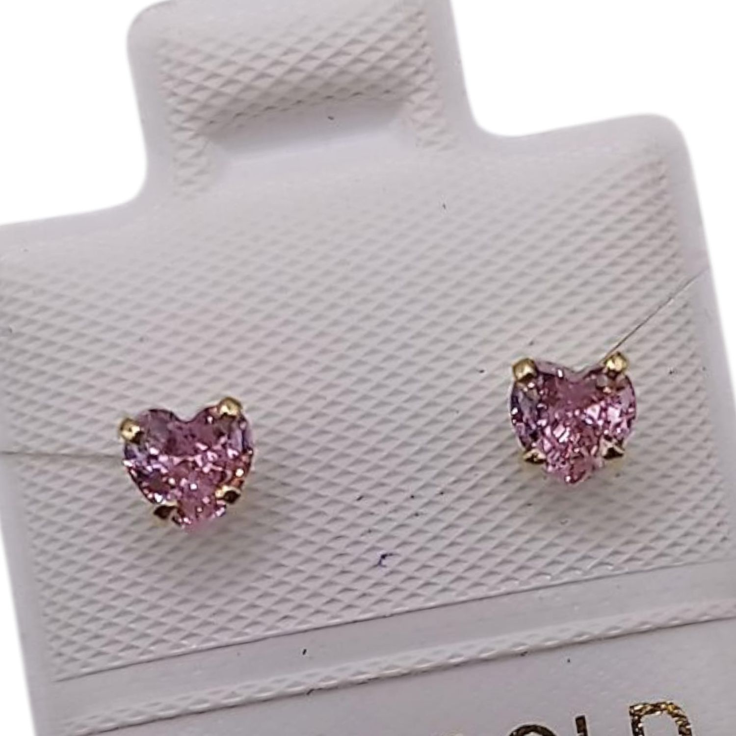 BROQUEL CORAZON ROSA #4 CZ ORO 14K