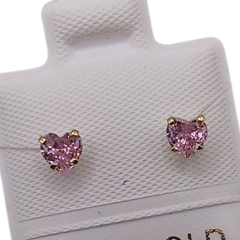 BROQUEL CORAZON ROSA #4 CZ ORO 14K