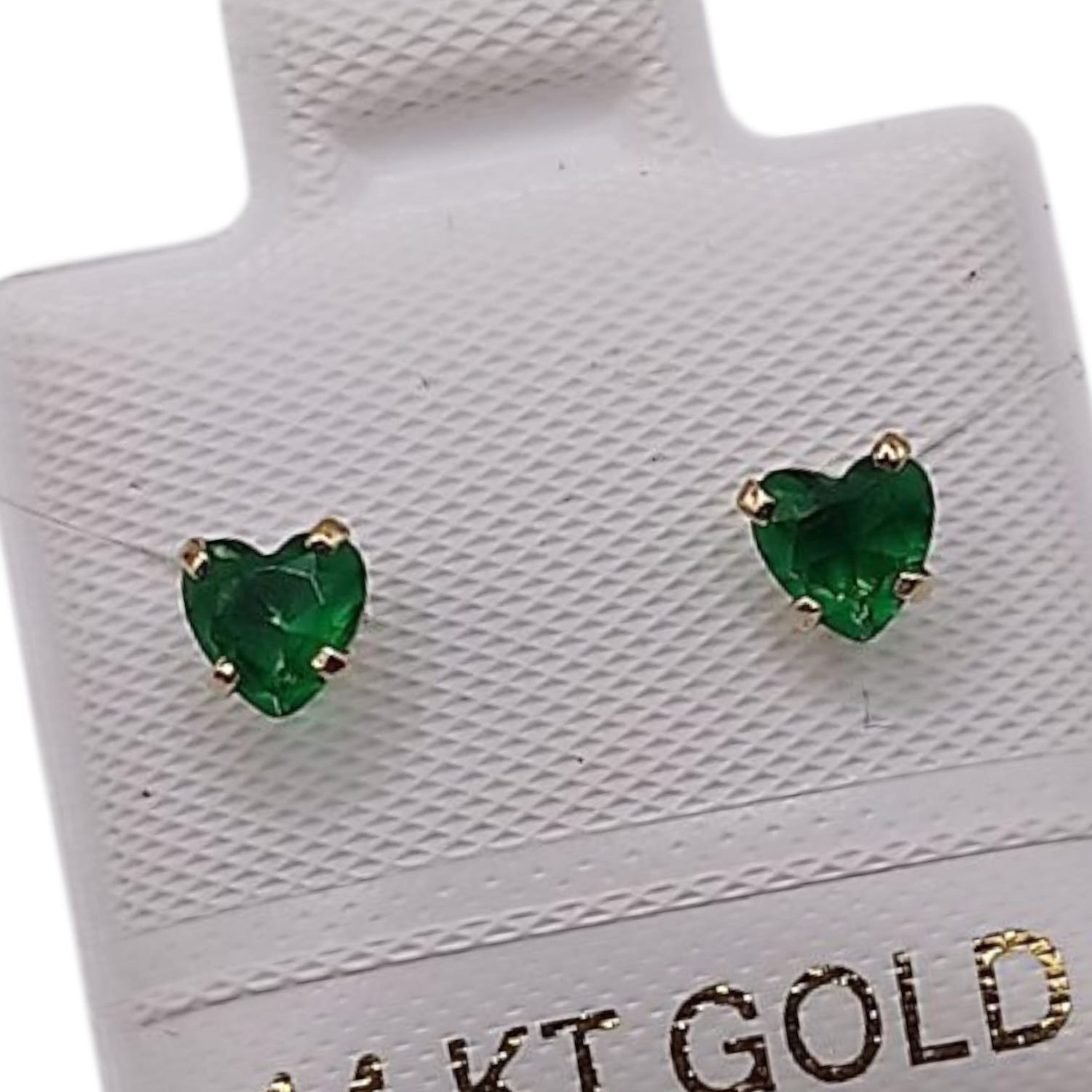 BROQUEL CORAZON VERDE #4 CZ ORO 14K
