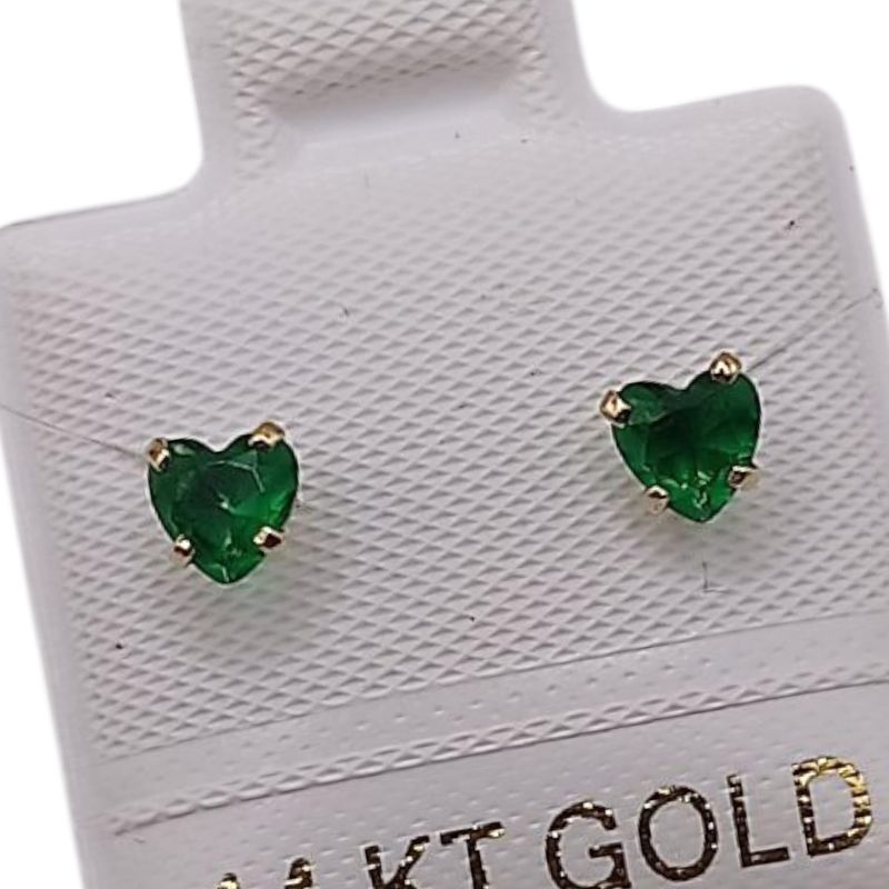 BROQUEL CORAZON VERDE #4 CZ ORO 14K