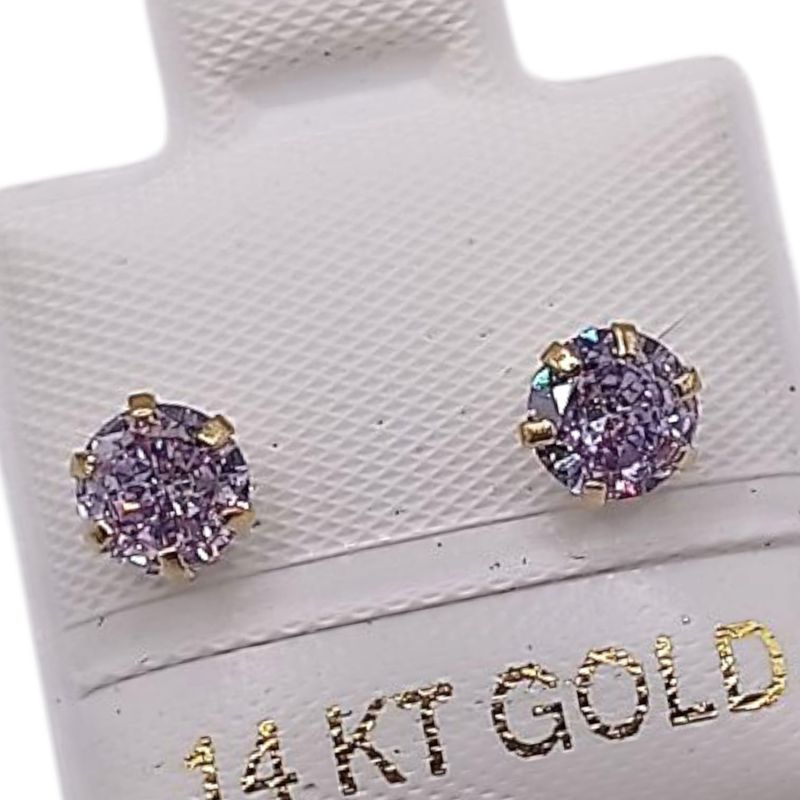 BROQUEL RECTO REDONDO CZ VIOLETA #4, BROCHE BOLITA, ORO 14K