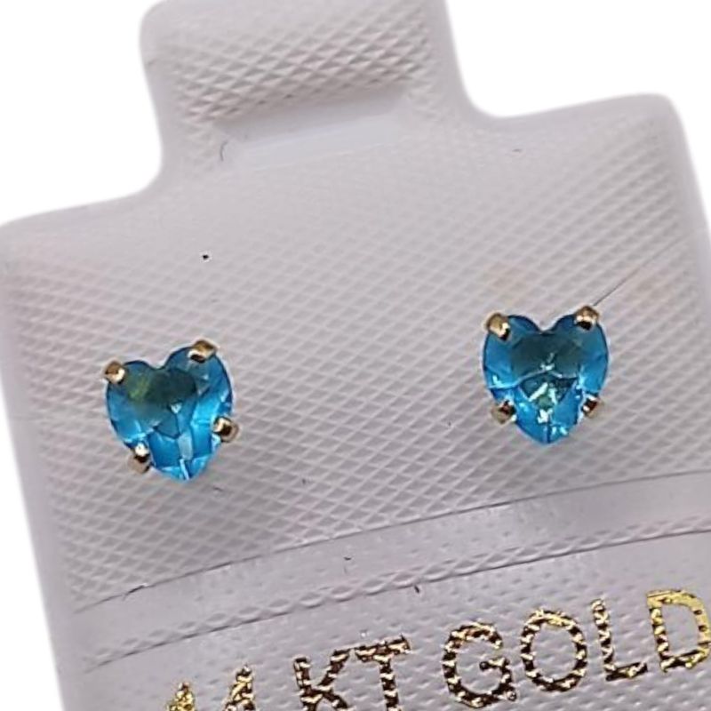BROQUEL CORAZON AZUL ACUA #4 CZ ORO 14K