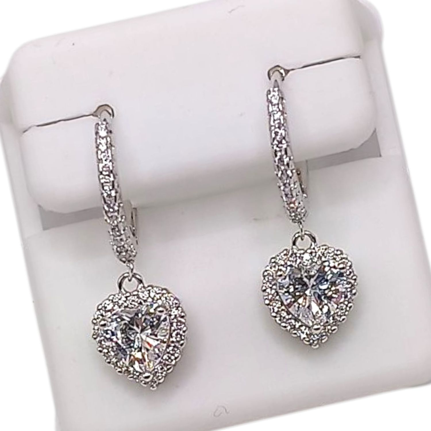 HUGUI CORAZON CZ BLANCA, 2 CM LARGO TOTAL, PLATA .925