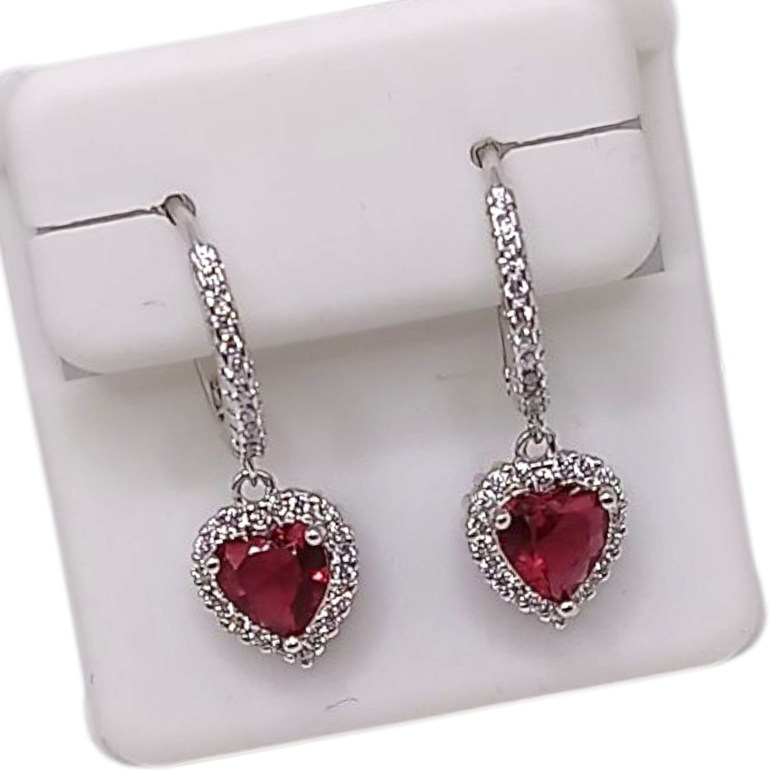 HUGUI CORAZON CZ ROJA 2 CM LARGO TOTAL, PLATA .925