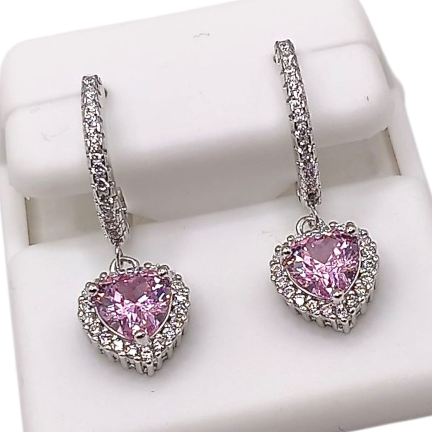 HUGUI CORAZON CZ ROSA 2 CM LARGO TOTAL, PLATA .925