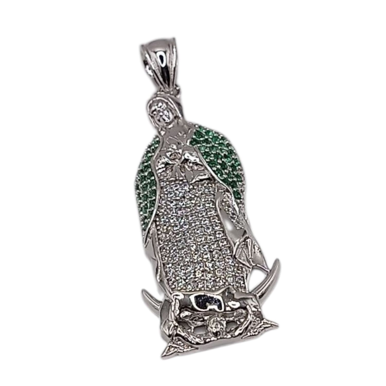 DIJE VIRGEN DE GPE CZ VERDE, 4 CM, PLATA .925