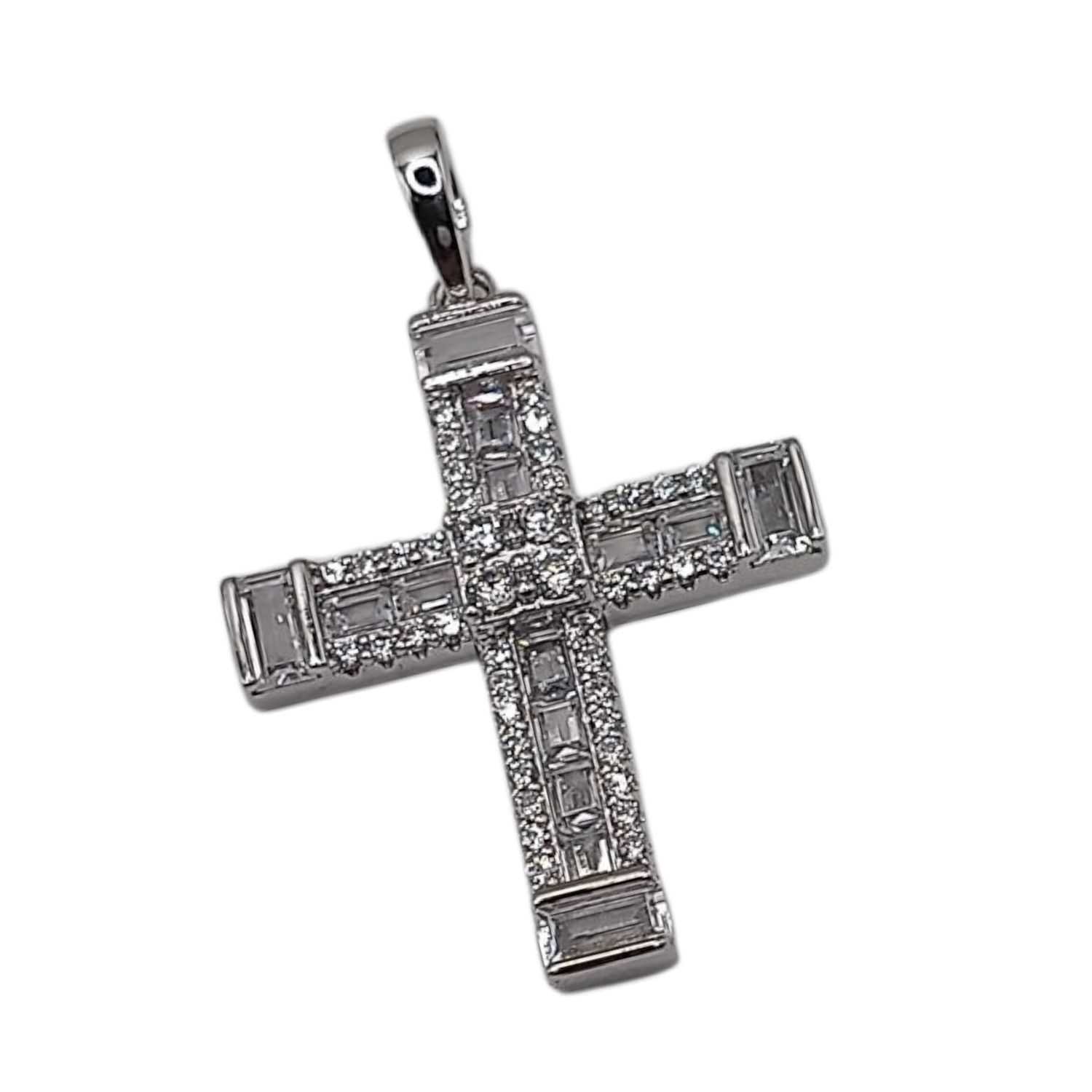 DIJE CRUZ CON CZ, 2.5 CM, PLATA .925