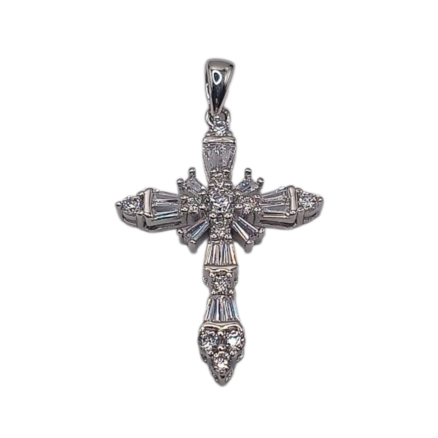 DIJE CRUZ CON CZ, 3 CM, PLATA .925