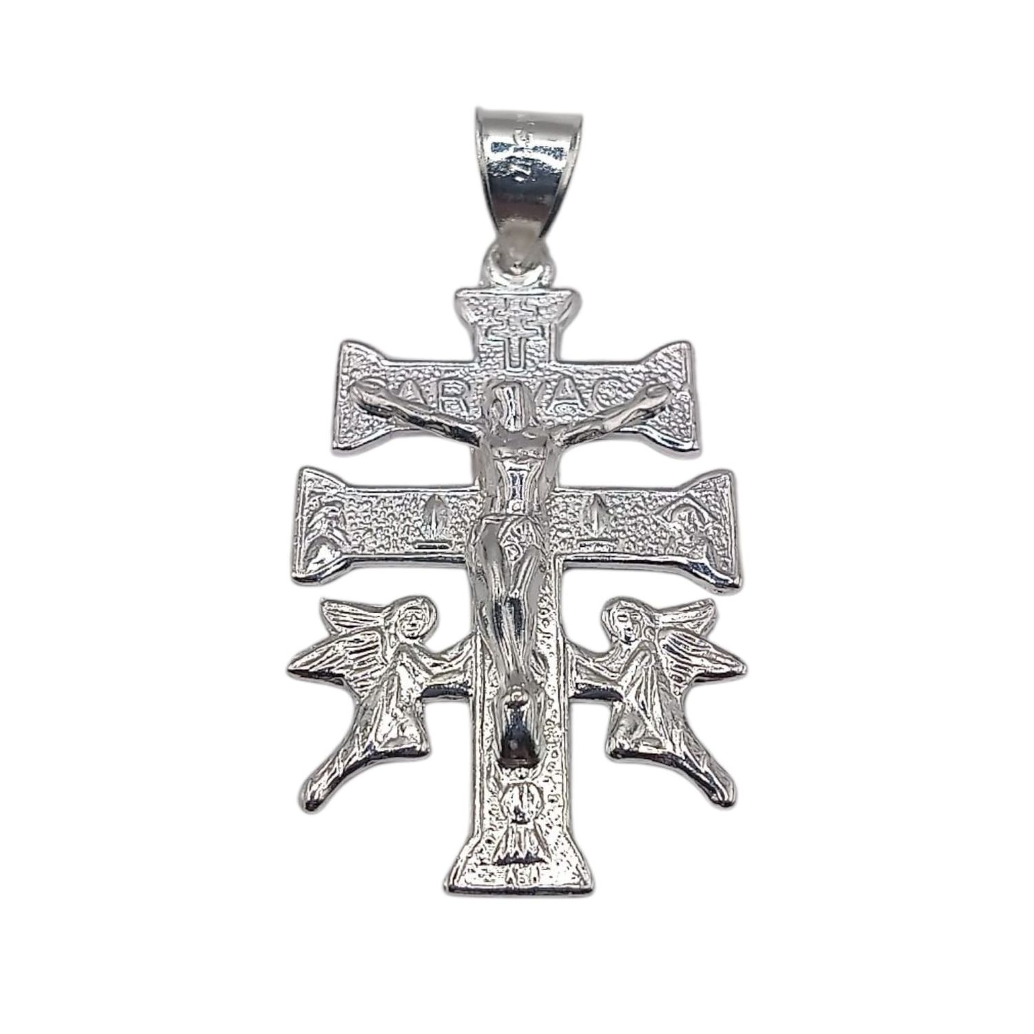 DIJE CRUZ DE CARAVACA , 4 CM, PLATA .925