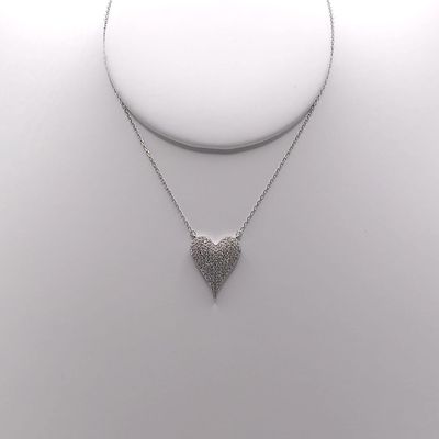GARGANTILLA 16" AJUSTABLE  CORAZON CON MINI CZ, PLATA .925