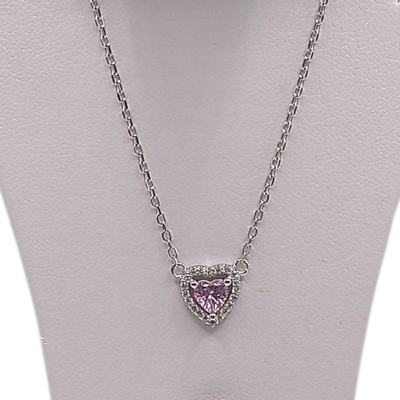 GARGANTILLA 17&quot; CORAZON CZ ROSA, PLATA .925