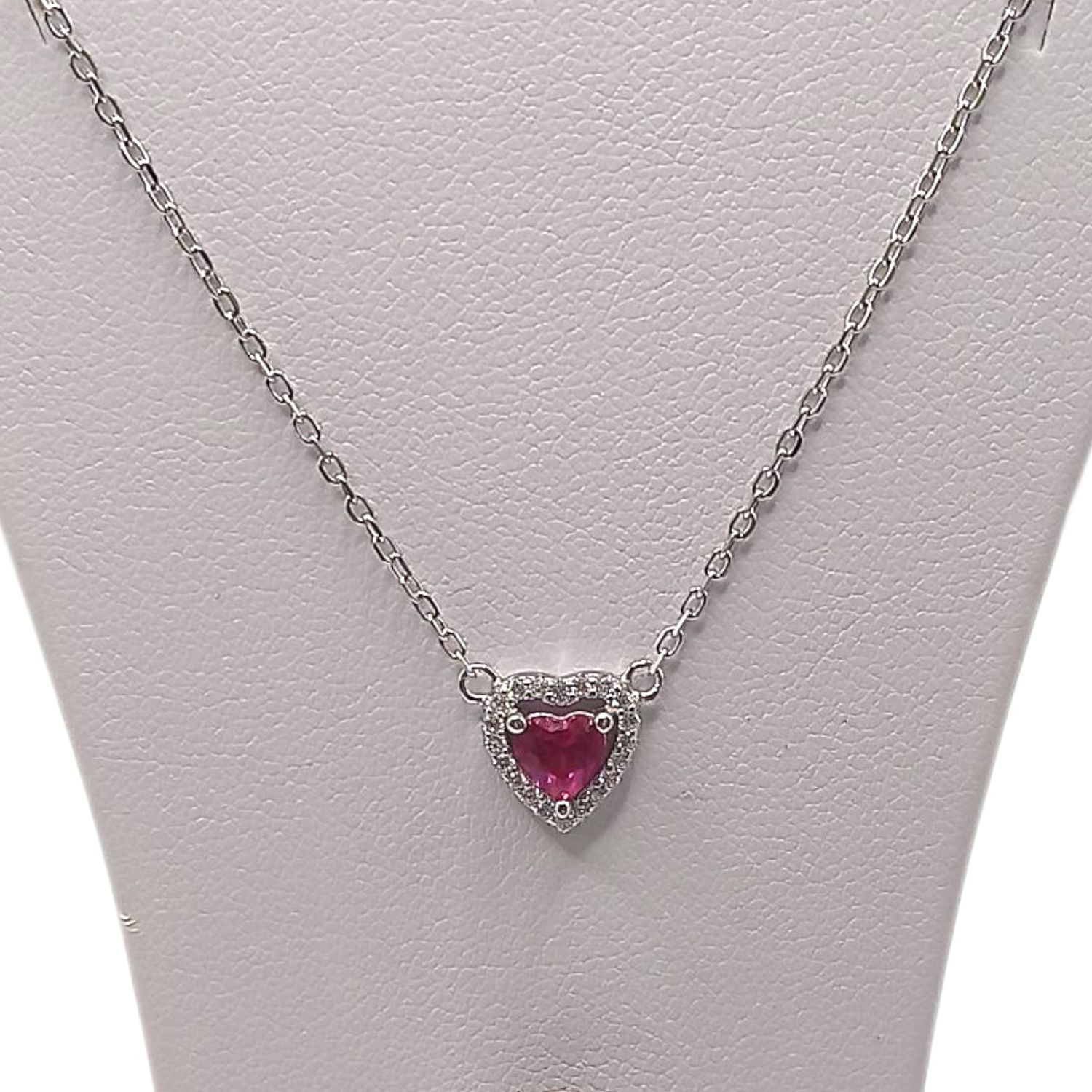 GARGANTILLA 17&quot; CORAZON CZ ROJA, PLATA .925