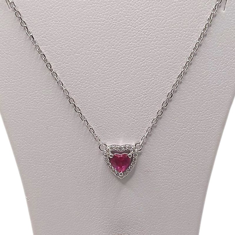 GARGANTILLA 17&quot; CORAZON CZ ROJA, PLATA .925