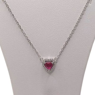 GARGANTILLA 17" CORAZON CZ ROJA, PLATA .925