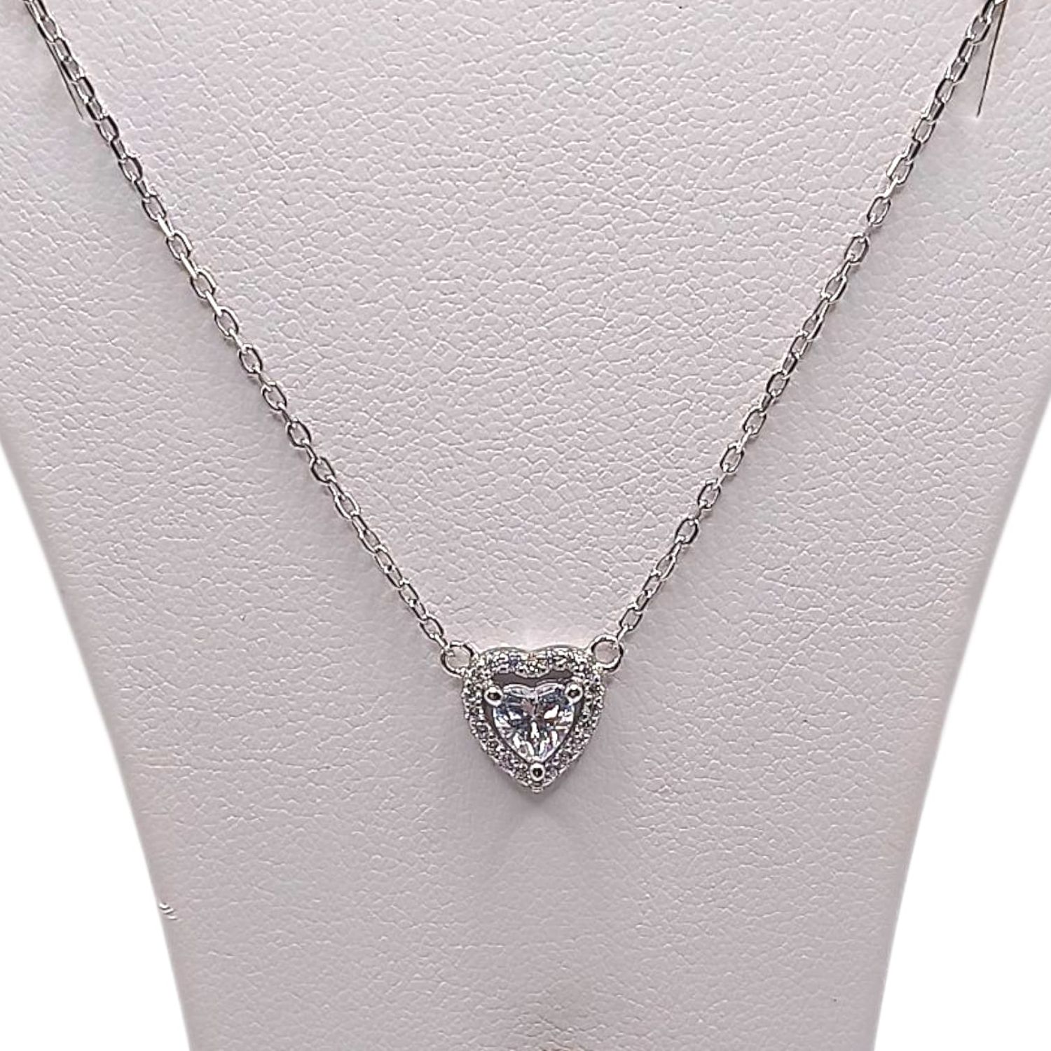 GARGANTILLA 17&quot; CORAZON CZ BLANCA, PLATA .925