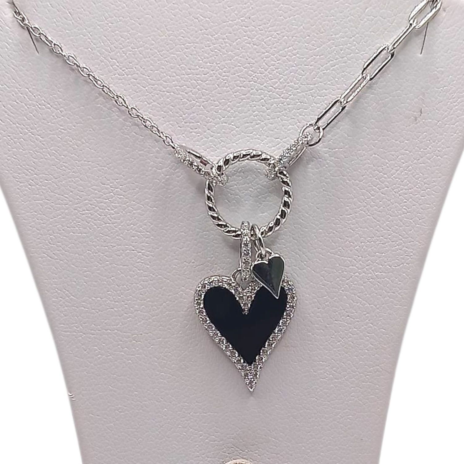 GARGANTILLA 17" AJUSTABLE CORAZON NEGRO, PLATA .925