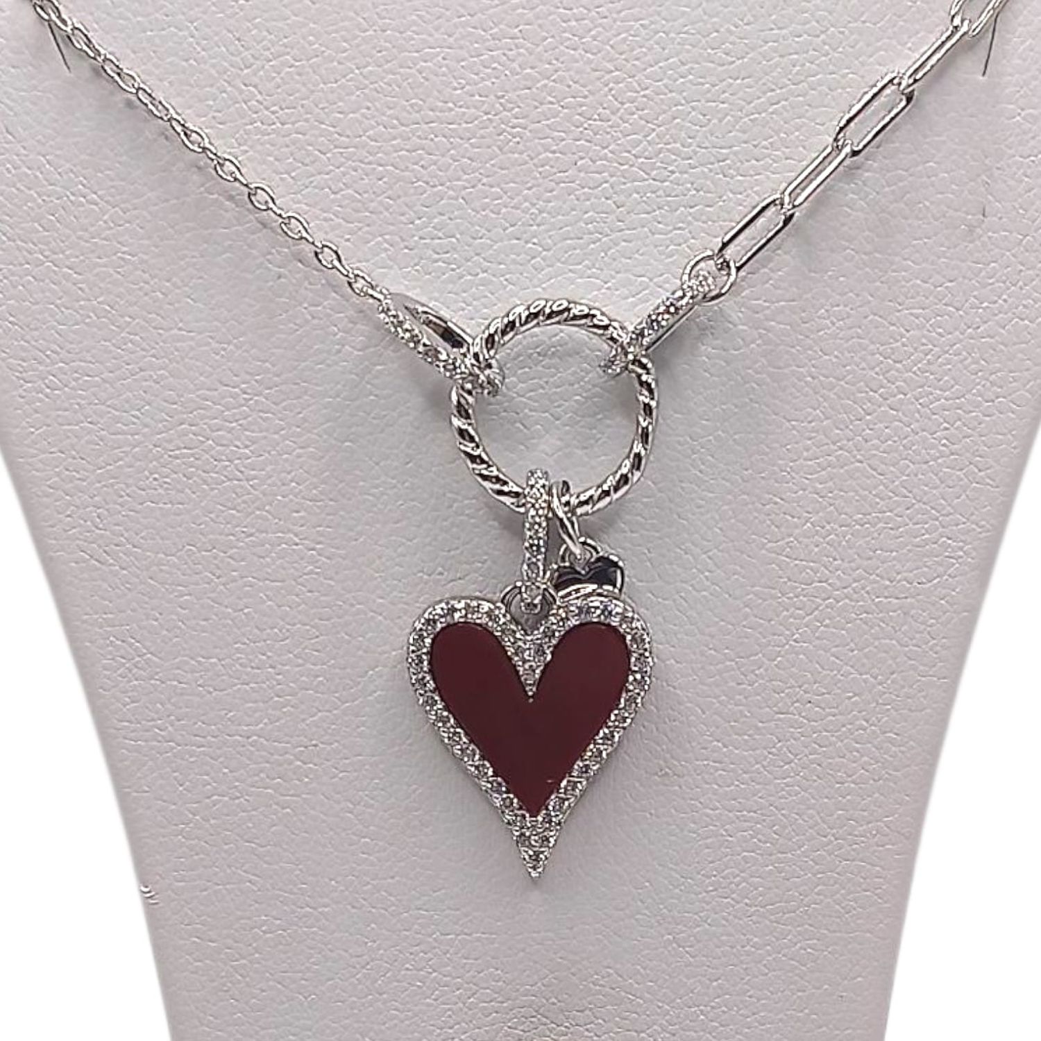 GARGANTILLA 17&quot; AJUSTABLE CORAZON ROJO, PLATA .925