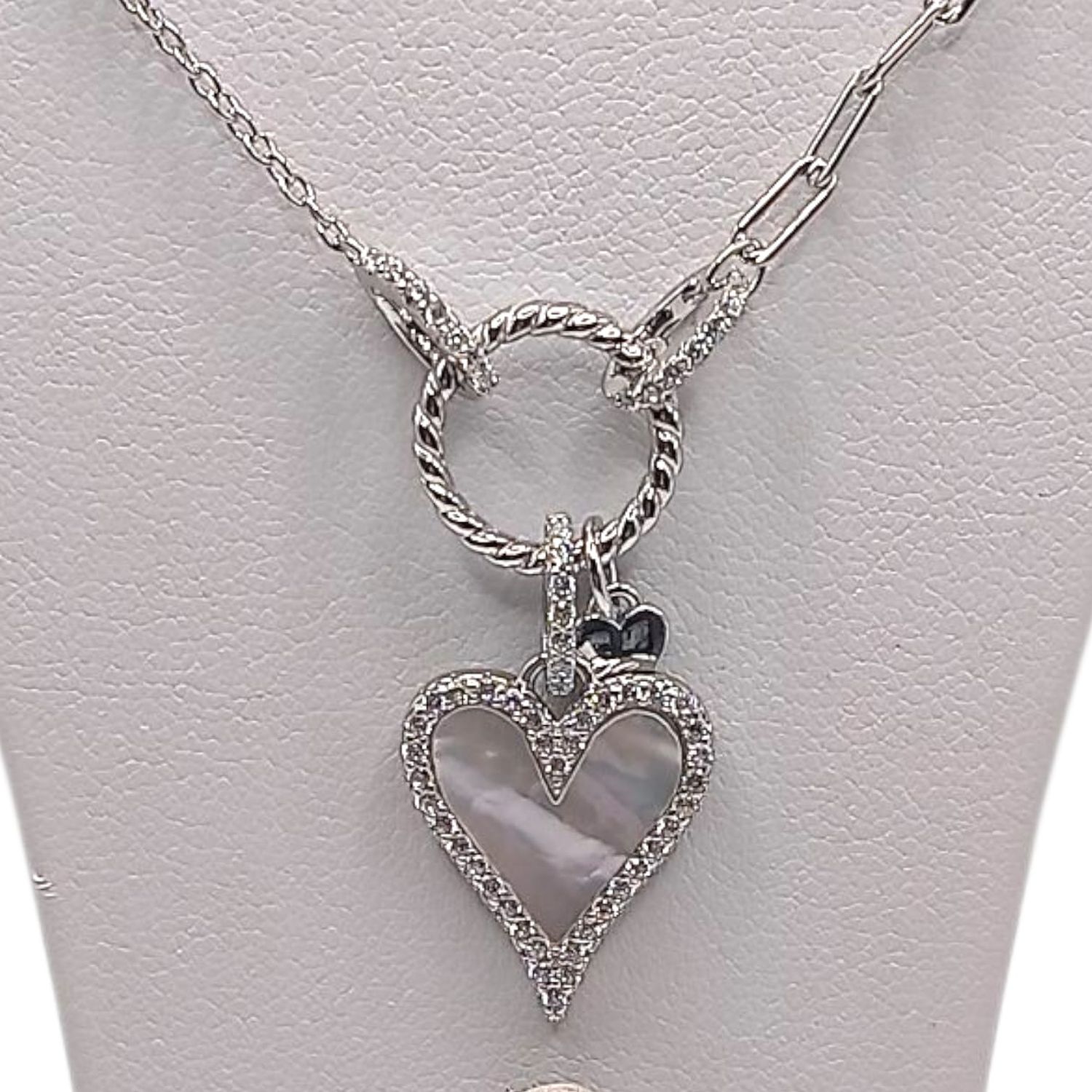 GARGANTILLA 17&quot; AJUSTABLE CORAZON BLANCO, PLATA .925