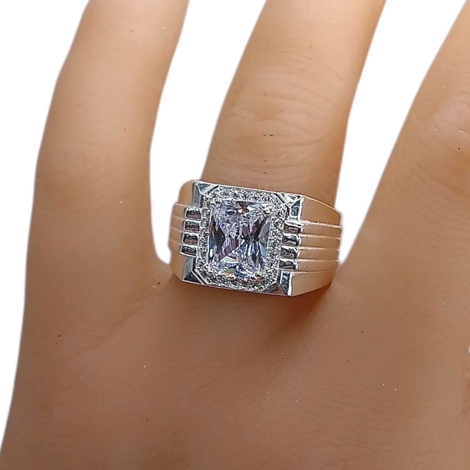 ANILLO CABALLERO CZ CUADRO VARIAS MEDIDAS PLATA .925