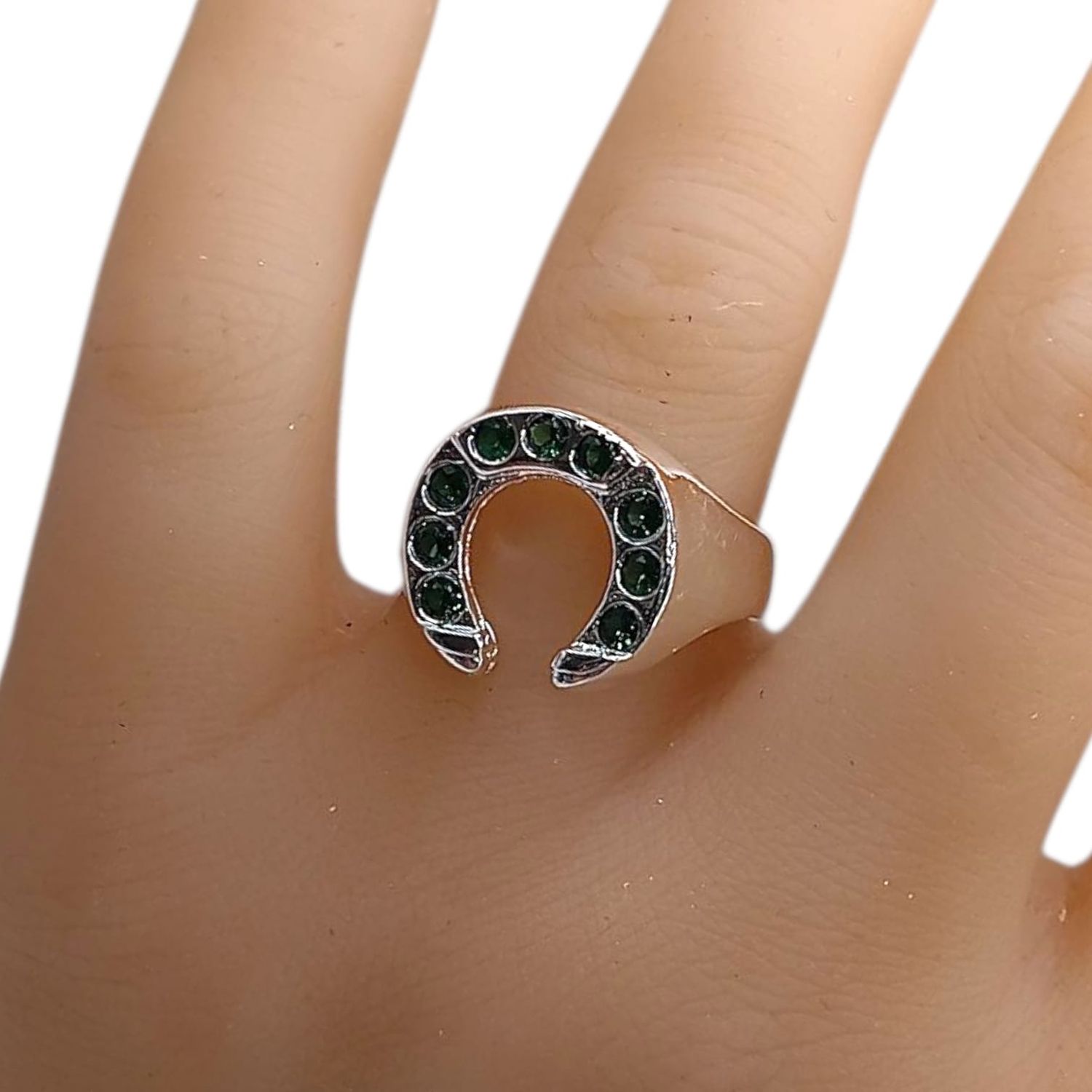 ANILLO CABALLERO HERRADURA CZ VERDE PLATA .925