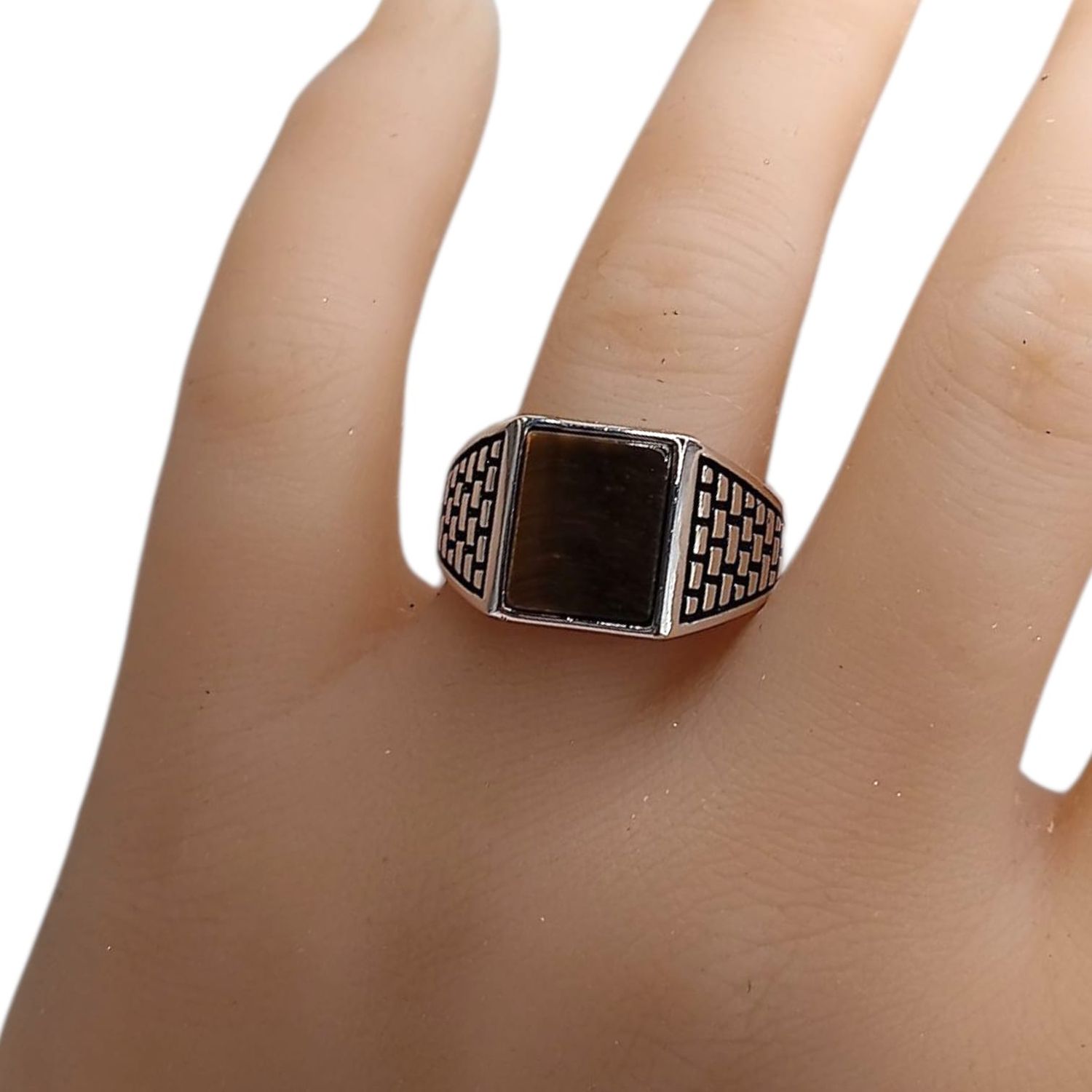 ANILLO CABALLERO CUADRO, VARIAS MEDIDAS, PLATA .925