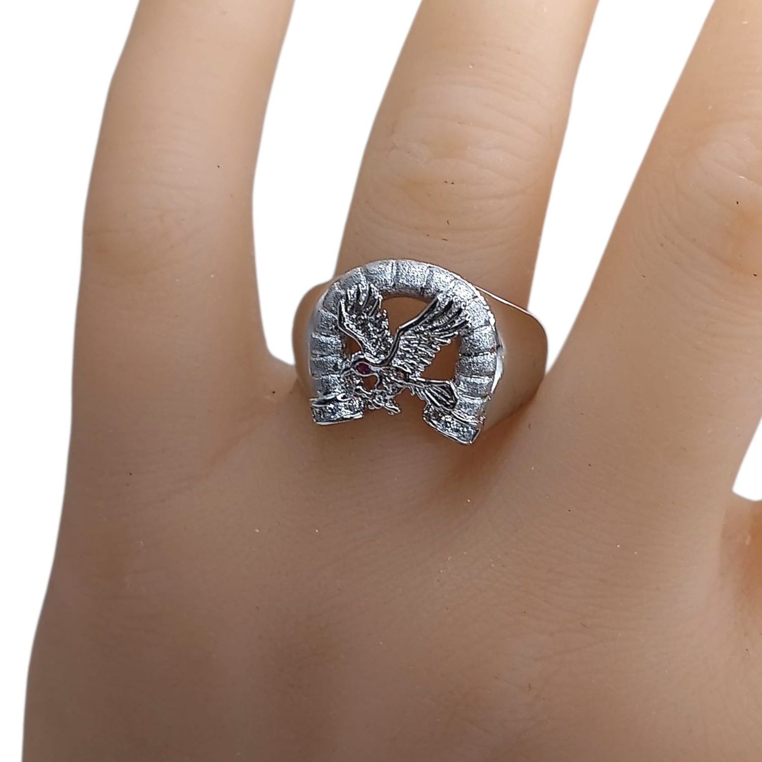 ANILLO CABALLERO HERRADURA CON AGUILA MEDIDA #10 PLATA .925