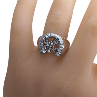 ANILLO CABALLERO HERRADURA CON AGUILA MEDIDA #10 PLATA .925