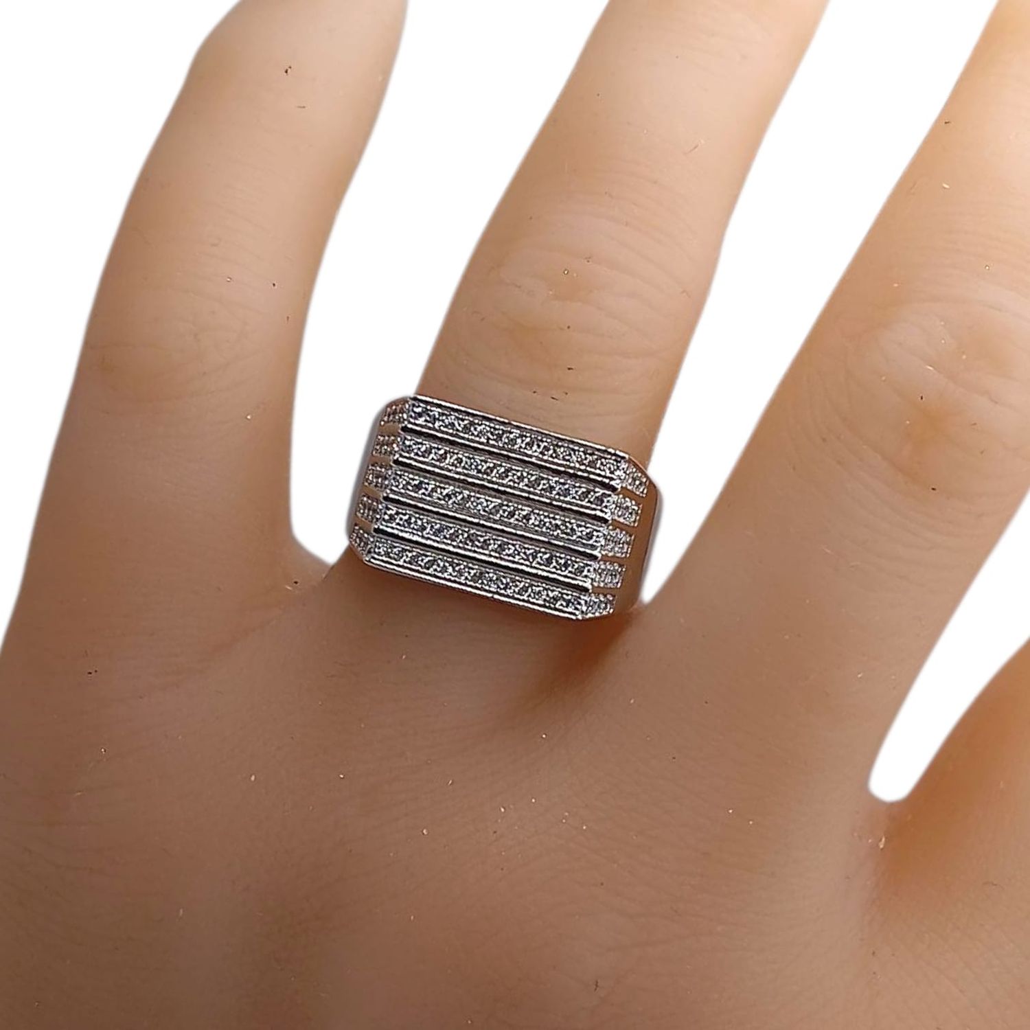 ANILLO A RAYAS CON MINI CZ, VARIAS MEDIDAS, PLATA .925