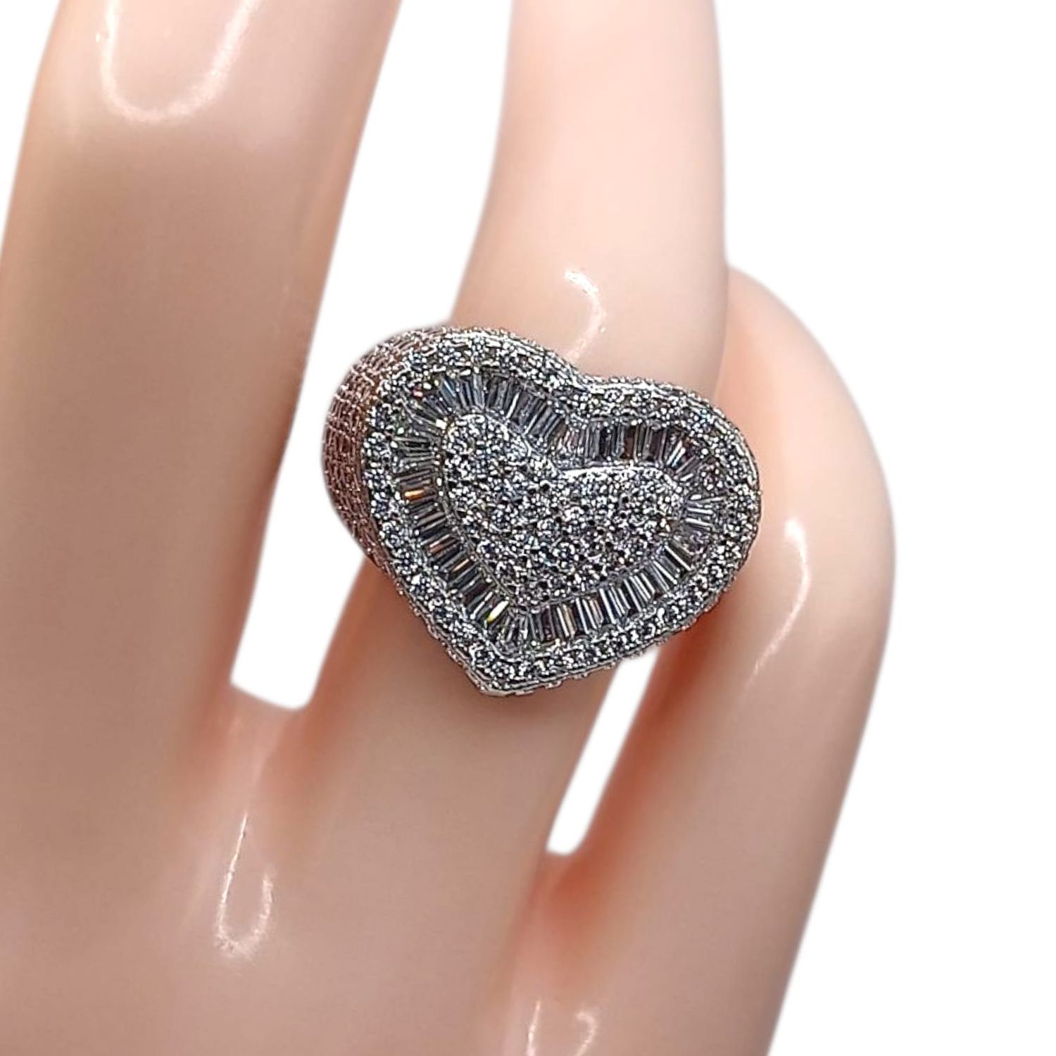 ANILLO CORAZON BAGUETTE CZ, # 6  PLATA .925