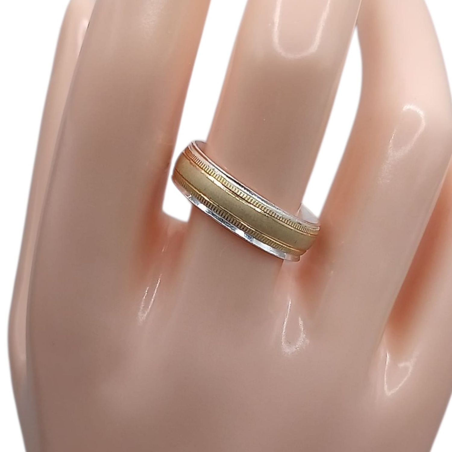 ARGOLLA SATINADA PLATA .925 CON CHAPA ORO 18K