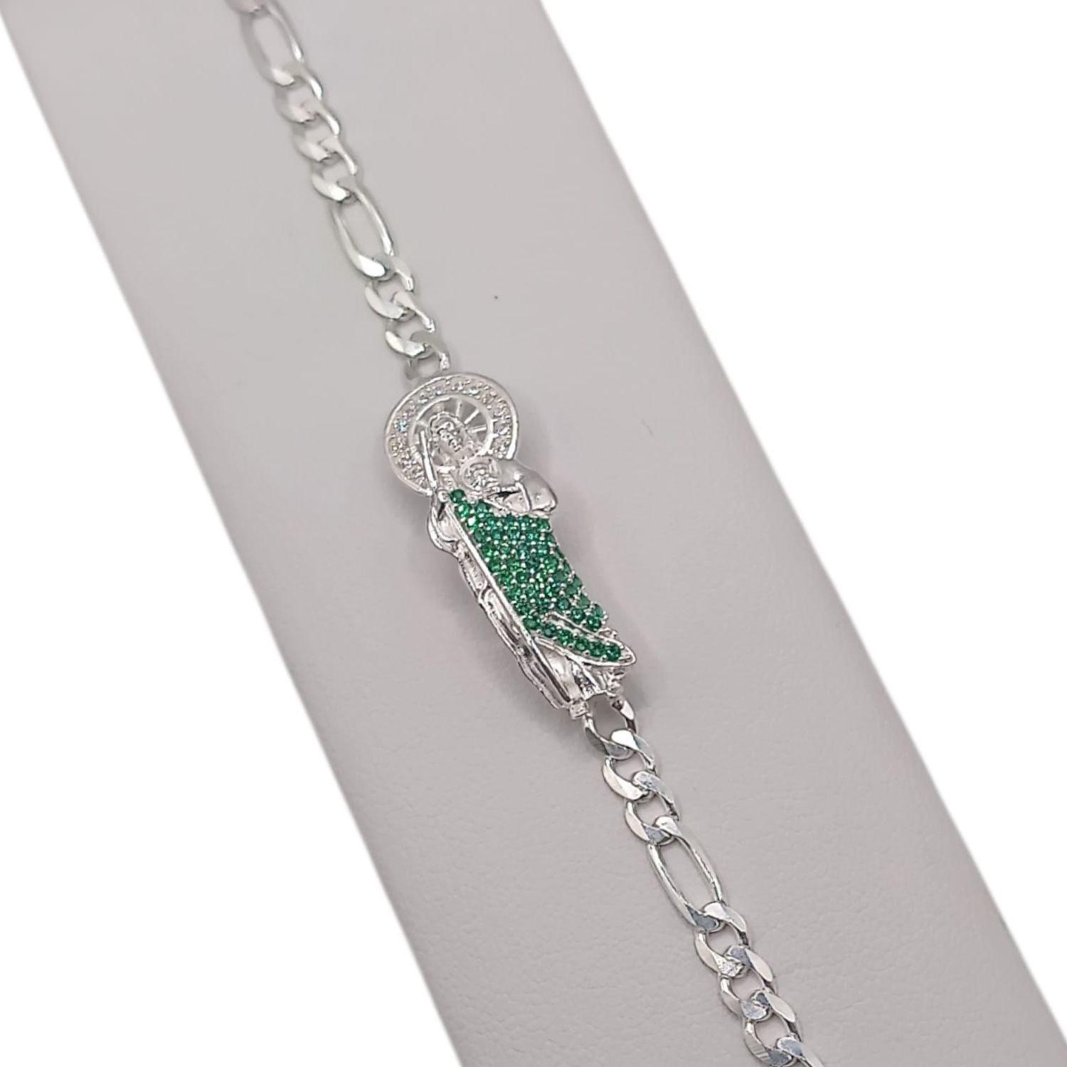PULSERA FIGARO CON SAN JUDAS7" 3.5 MM, PLATA .925