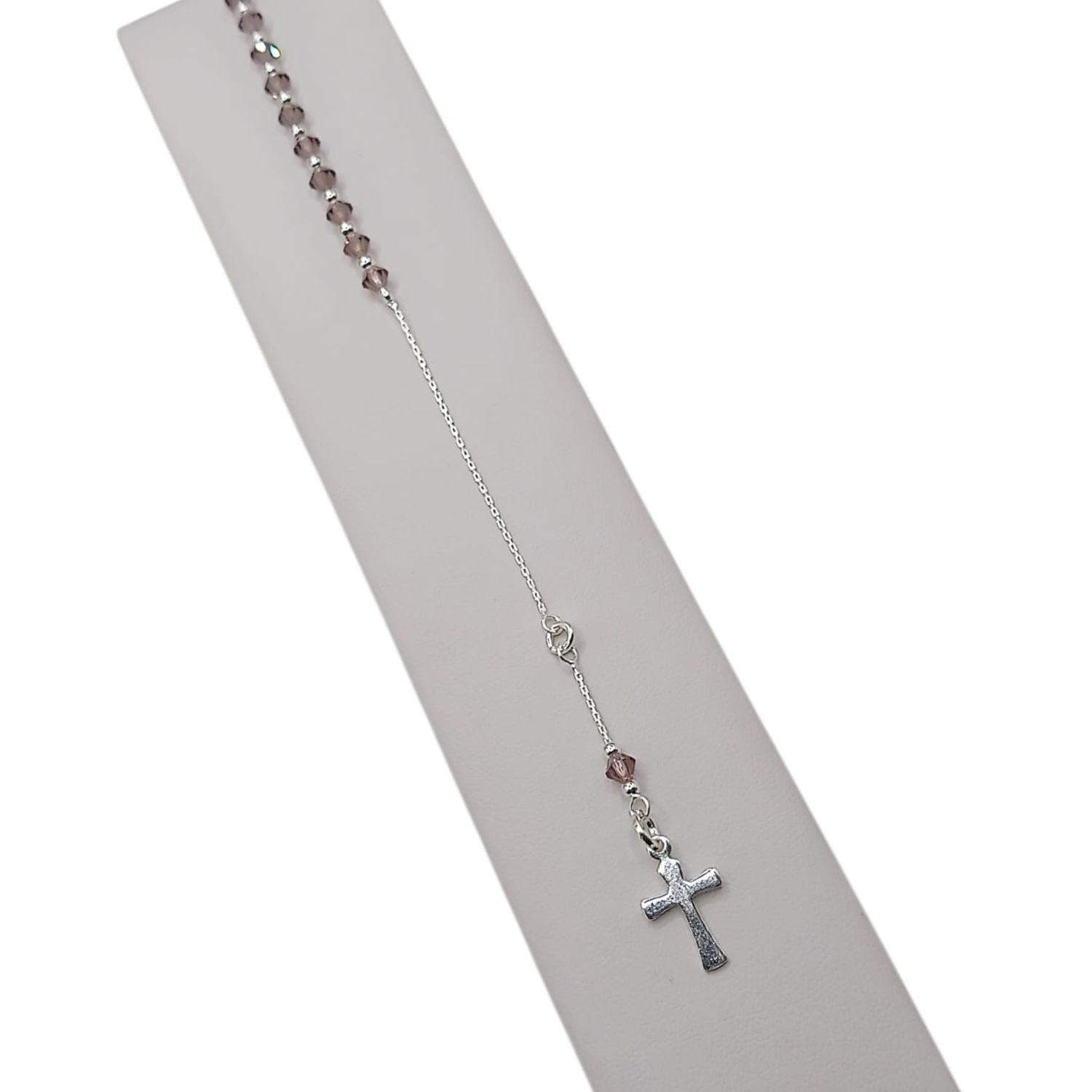 PULSERA MISTERIO CON CRUZ SW ROSA 7", PLATA .925