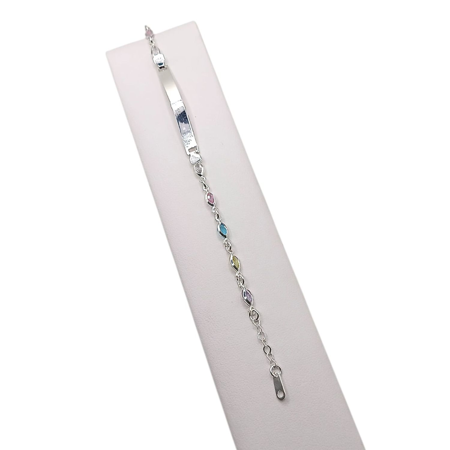 PULSERA MULTICOLOR CON PLACA MIDE 7.5 &quot; PLATA 925
