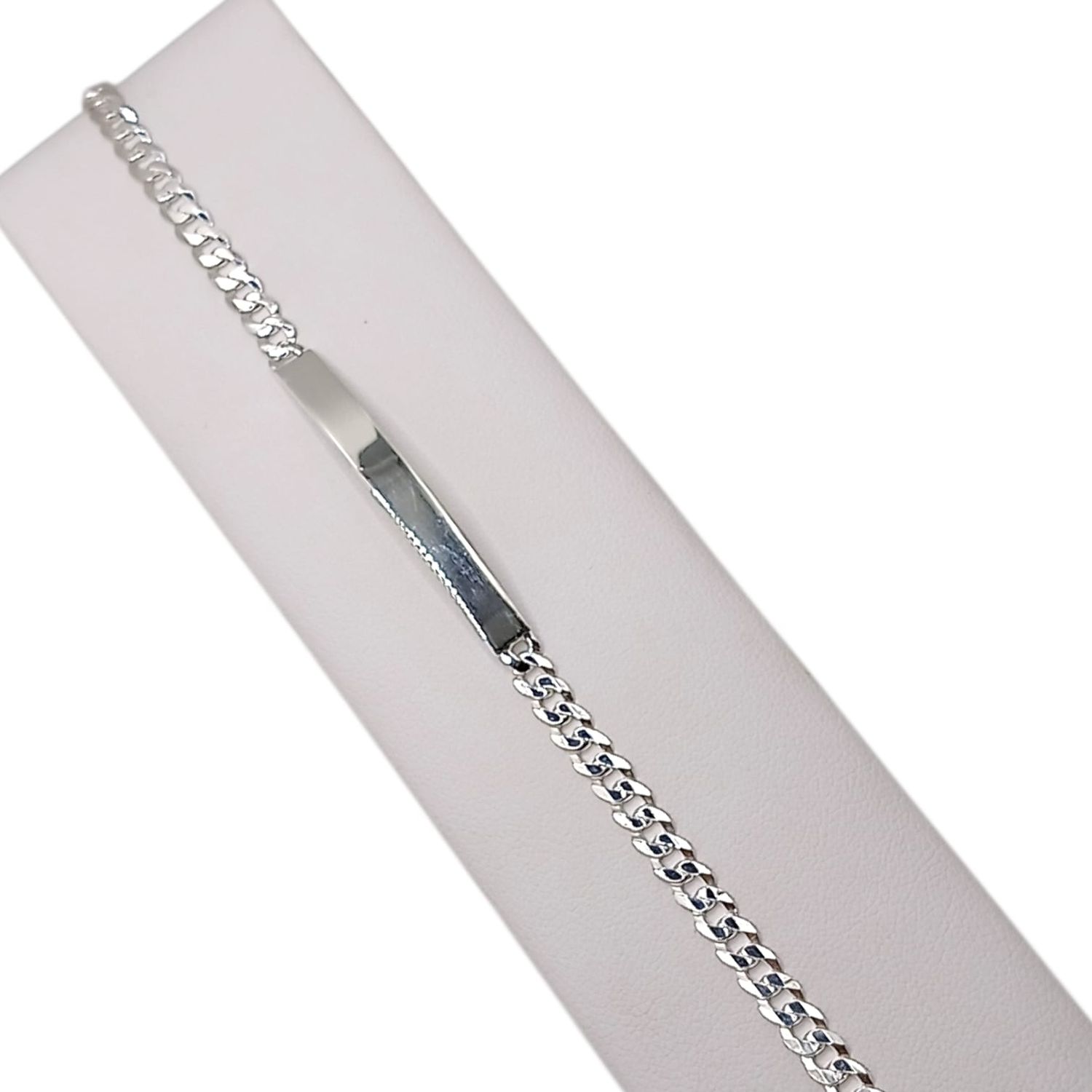 PULSERA CUBANA CON PLACA 8&quot; 4MM PLATA .925