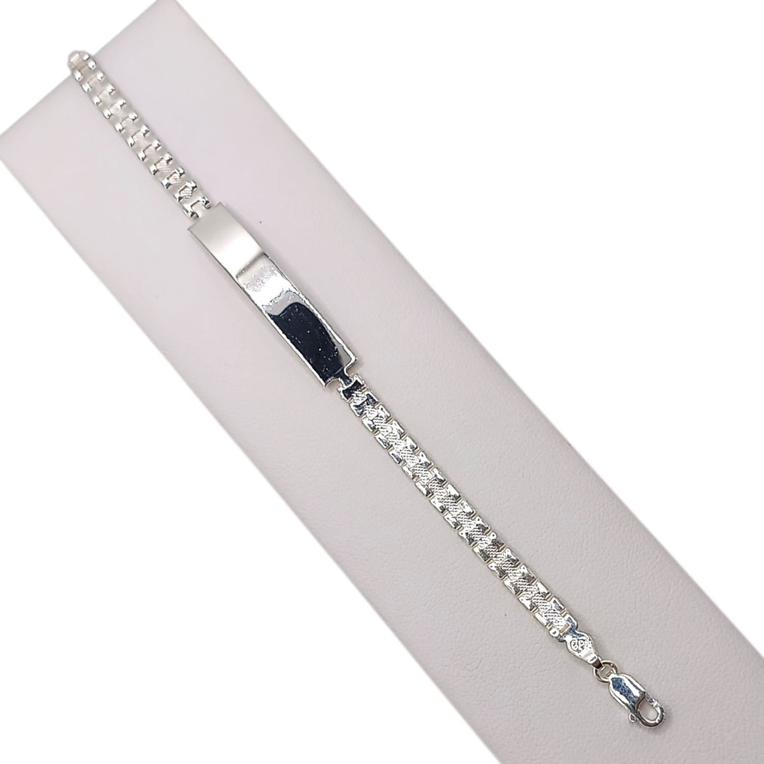 PULSERA CON PLACA  FANCY 6" 4MM PLATA .925