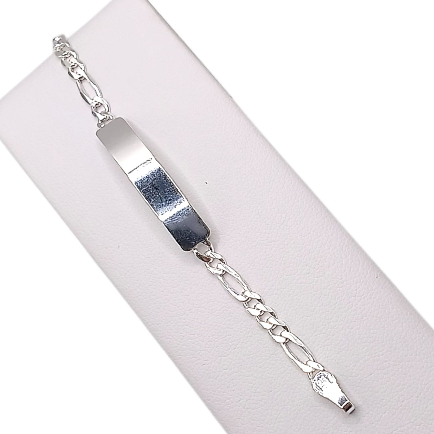 PULSERA FIGARO CON PLACA 4.5" 3 MM, PLATA .925