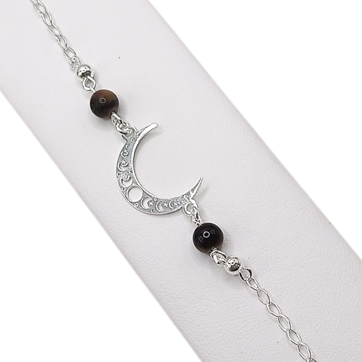 PULSERA LUNA BOLITA CAFE7", PLATA .925