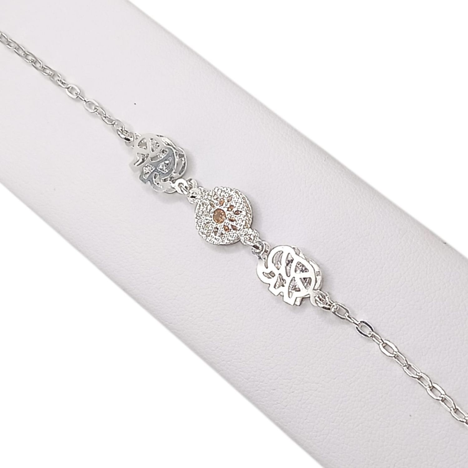 PULSERA ELEFANTES CON CZ AMBAR  7&quot;  PLATA .925