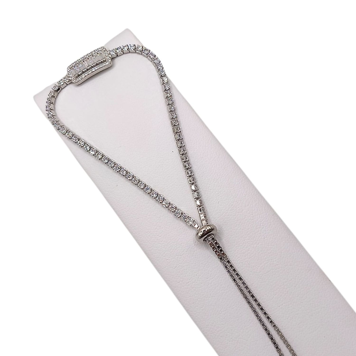PULSERA AJUSTABLE BARRITA CON CZ  PLATA .925