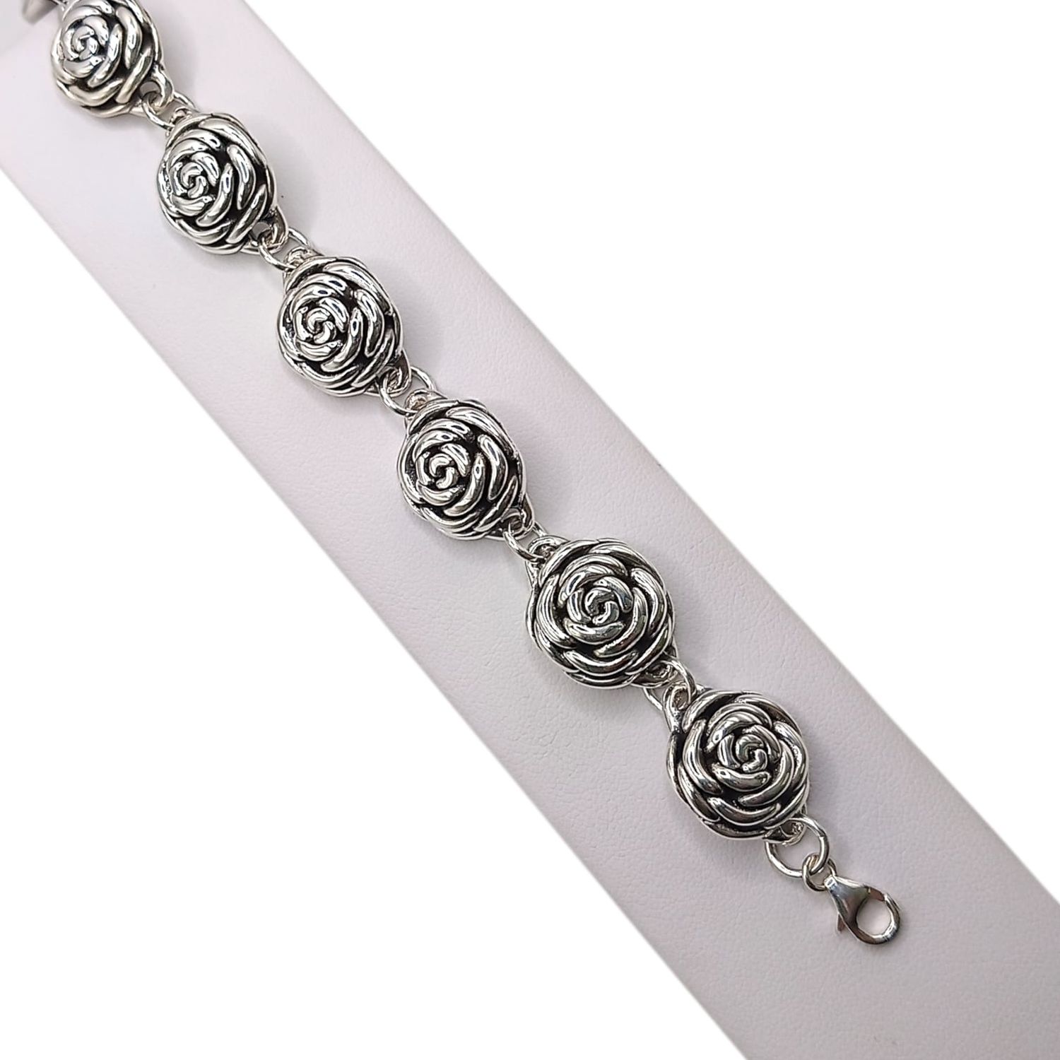 PULSERA FLORES TAI 7.5&quot;  16 MM ANCHO FLOR  PLATA .925