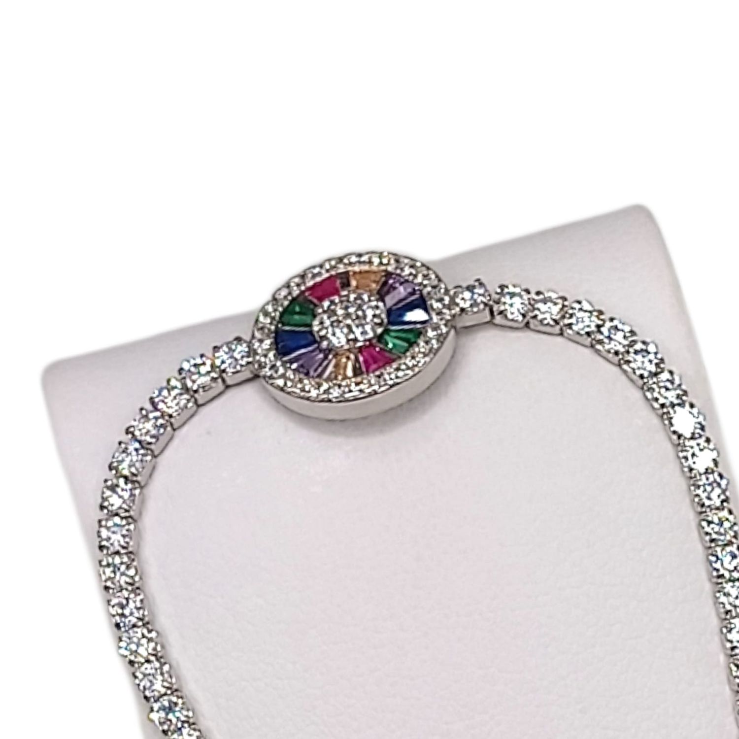 PULSERA AJUSTABLE CZ DE COLORES  PLATA .925