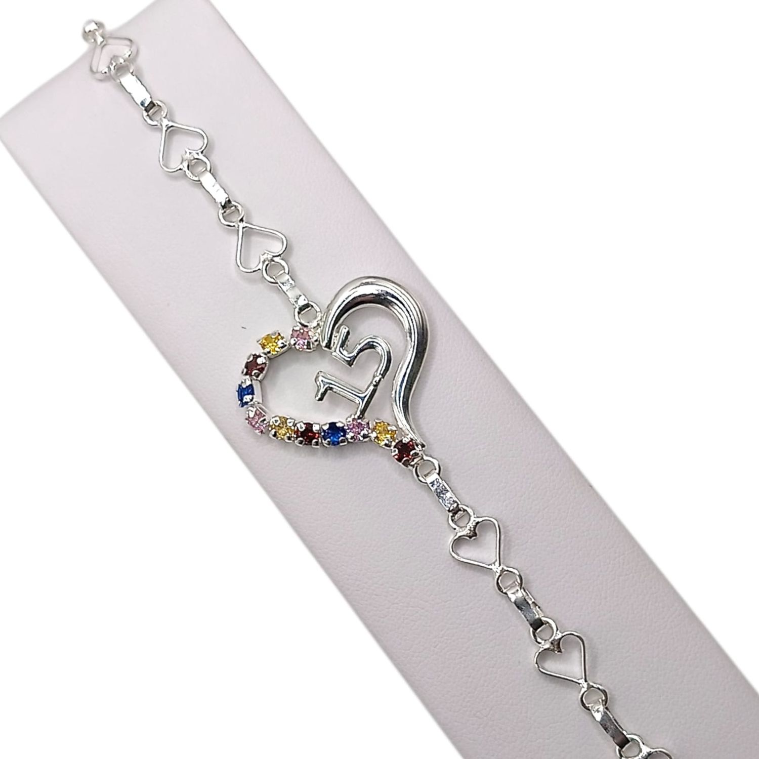 PULSERA XV AÑOS CZ MULTICOLOR 7.5&quot;  PLATA .925