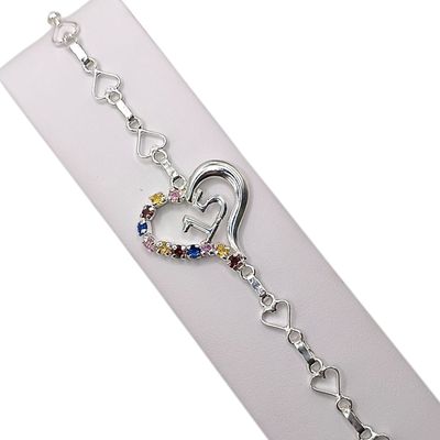 PULSERA XV AÑOS CZ MULTICOLOR 7.5&quot;  PLATA .925