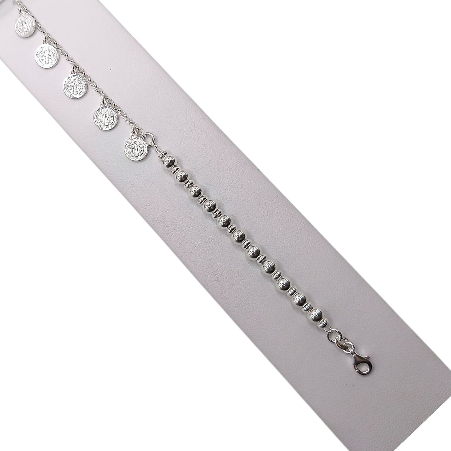 PULSERA MISTERIO  MEDALLA SAN BENITO  7&quot; PLATA .925