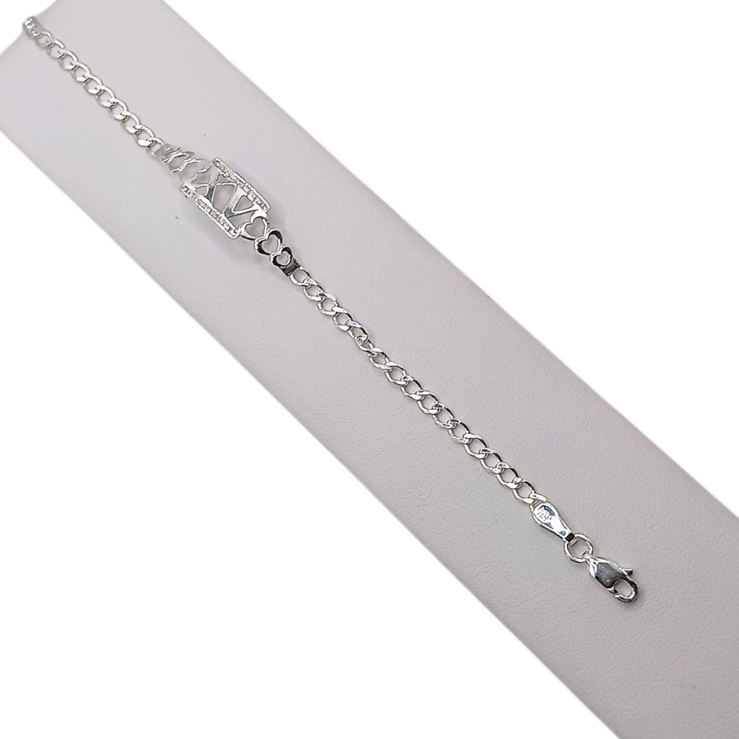 PULSERA CUBANA XV AÑOS  3 MM DE NACHO 7&quot; LARGO, PLATA .925