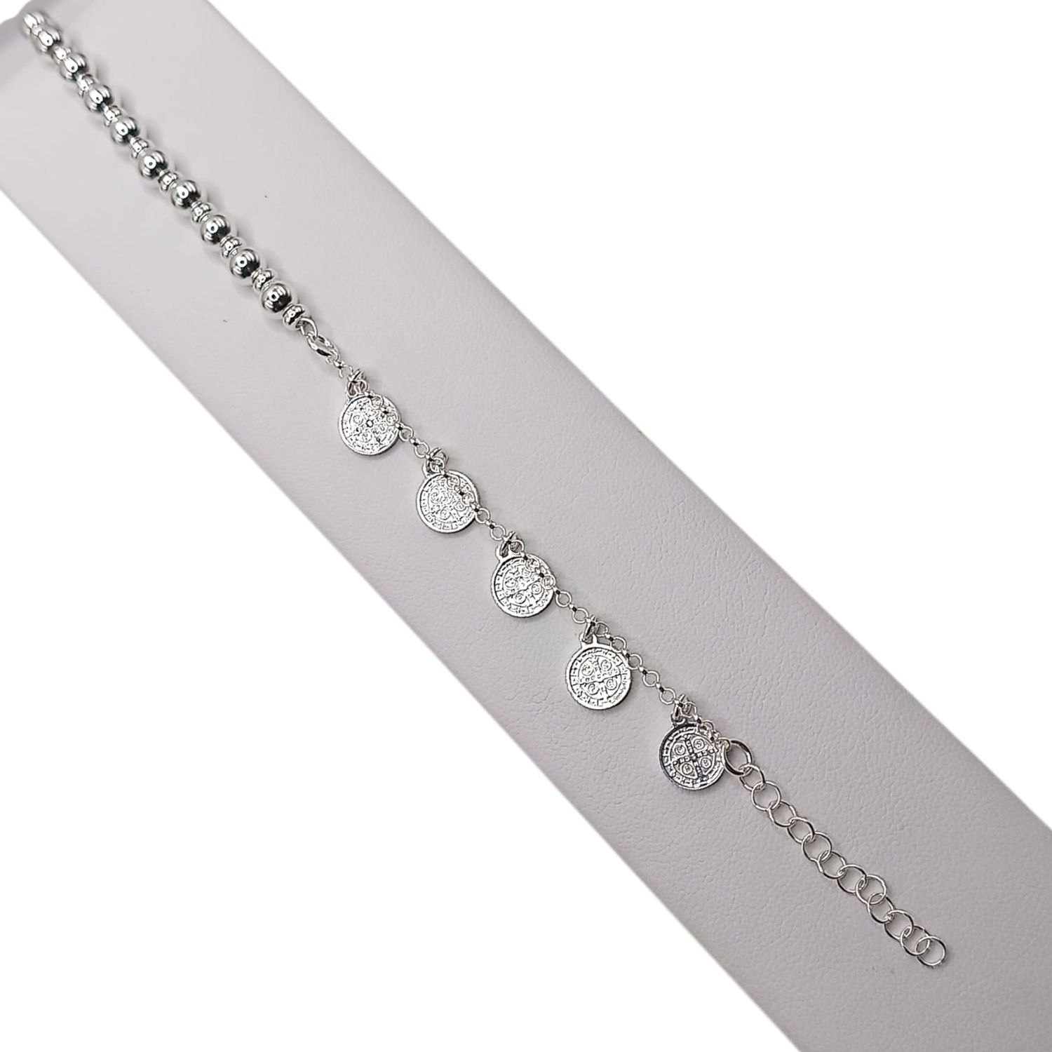 PULSERA MISTERIO MEDALLA SAN BENITO , 7&quot; PLATA .925
