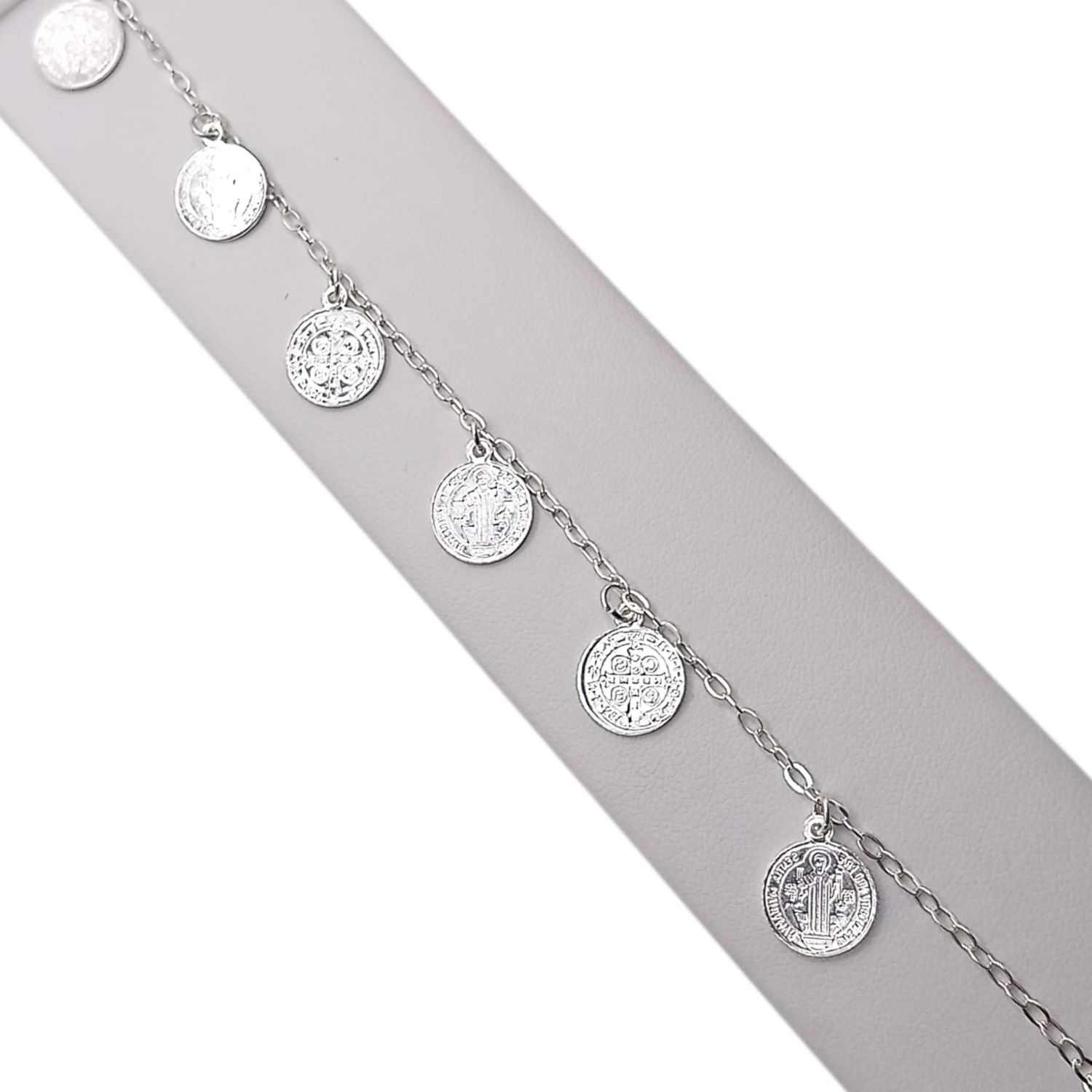 PULSERA MEDALLAS SAN BENITO  8&quot; PLATA .925